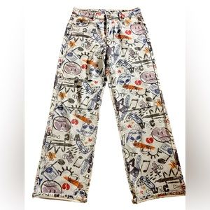 SHEIN Gray Graffiti High Waist Jeans Size L